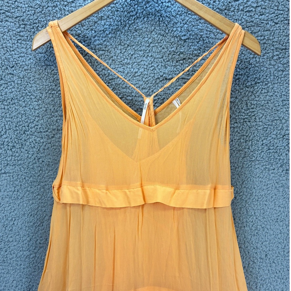 Anthropologie Dress Women's Small Orange Tiered Sheer Overlay V-Neck Sleeveless - Picture 4 of 14